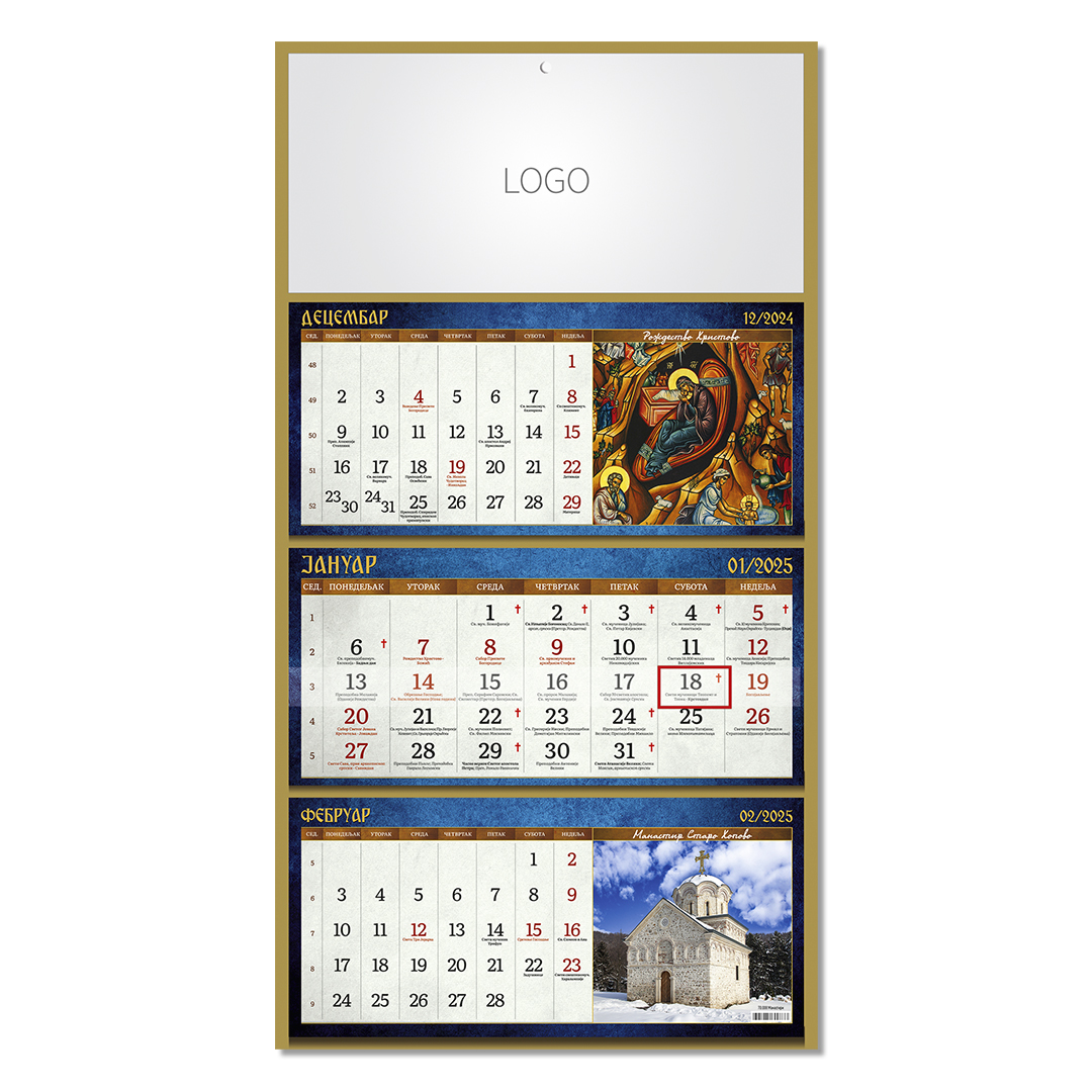 Wall calendar, 3 parts, 3 x 12 pages, A3 format