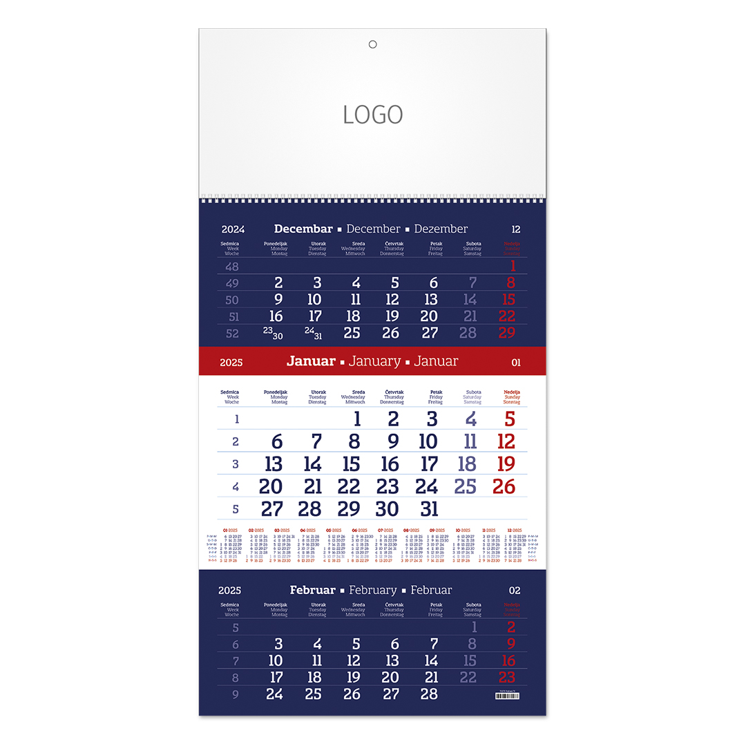 Wall calendar, 12 pages, A3 format